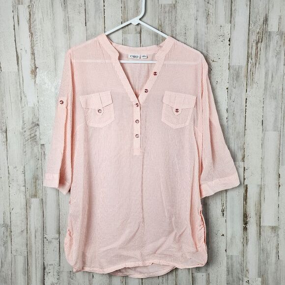 Cato Long Sleeve Striped Gauze Top Pink Size Large - Picture 1 of 10